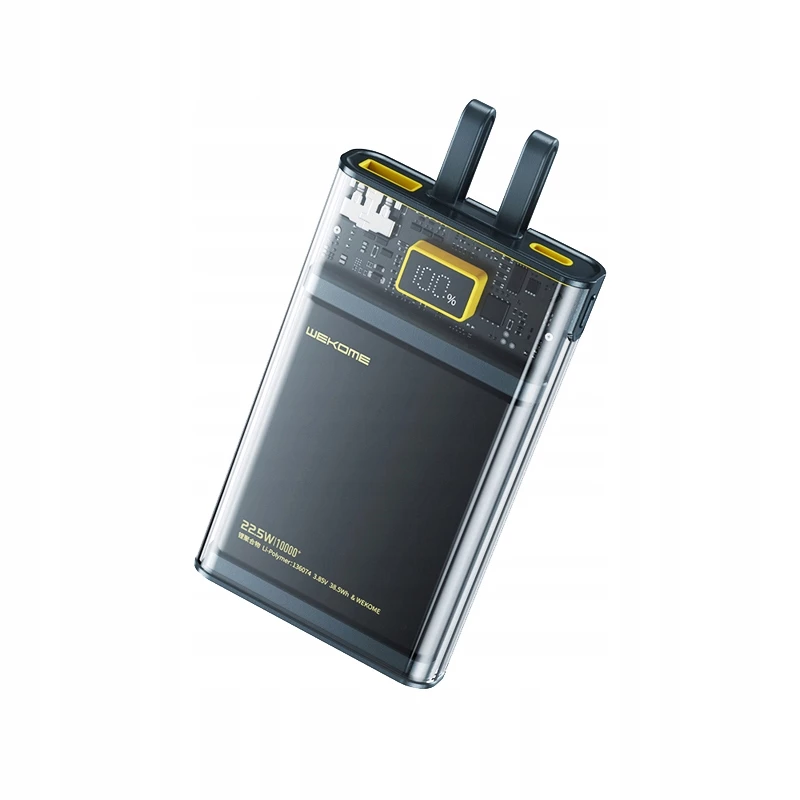 WEKOME WK-WP-323 Vanguard-sarjan varavirtalähde, 10000 mAh, sisäänrakennettu USB-C- ja Lightning-kaapeli, PD 20 W + QC 22,5 W