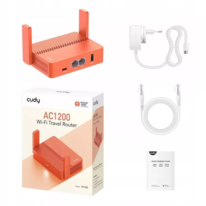 Kannettava reititin Cudy AC1200 (TR1200) – oranssi, verkkokäyttö, 1x RJ-45 LAN/WAN, USB 2.0