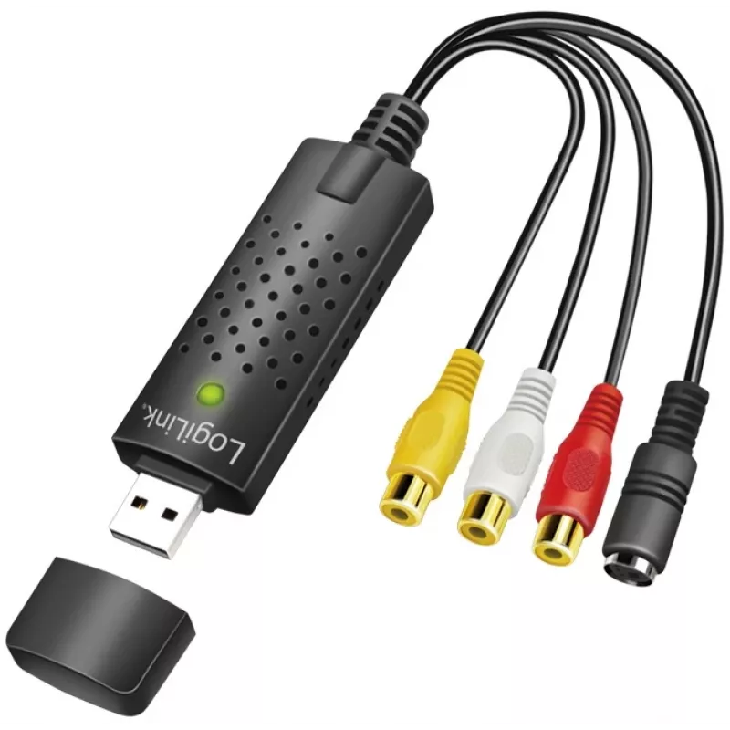 LogiLink USB 2.0 A/V -kaappari. USB A-uros 3xCinch + MiniDIN5-naaras. musta