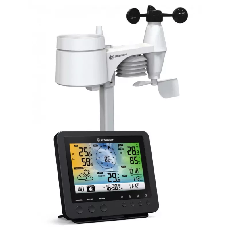 Bresser 7002580 Weather Center 5-in-1 Wi-Fi digitaalinen sääasema ammattilaisanturilla, 5,7″ näyttö, verkkovirta, musta