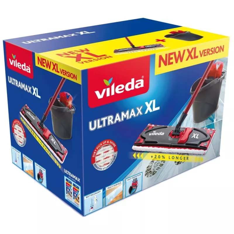 VILEDA Wischmopp Ultramax XL Box — pestävä mikrofiber-360°-kiertopää, taitettava, koville lattioille