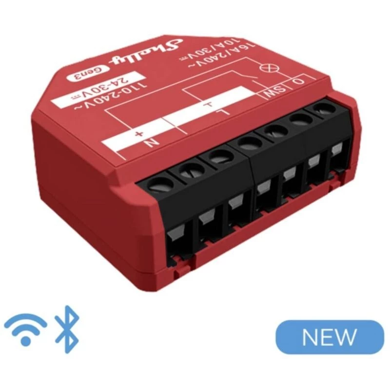 Shelly 1PM Gen3 Wi-Fi/Bluetooth-rele, 16 A, tehonmittauksella