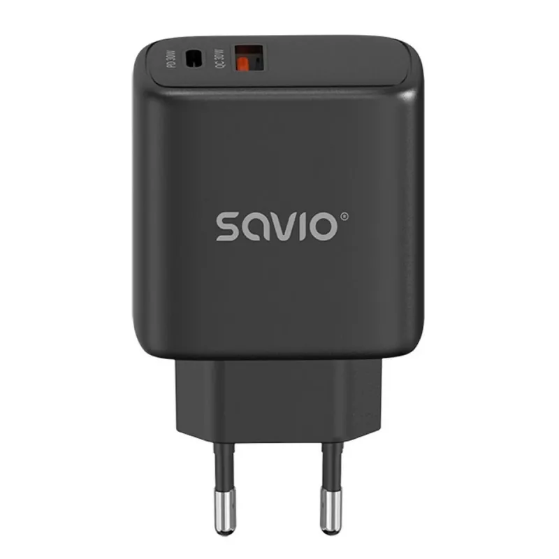 SAVIO LA-06/B 30 W seinälaturi, USB-A + USB-C, Quick Charge, Power Delivery 3.0, musta