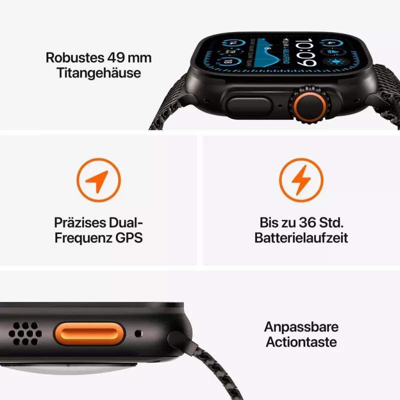 Apple Watch Ultra 2 GPS + Cellular 49mm musta titaanikuori mustalla