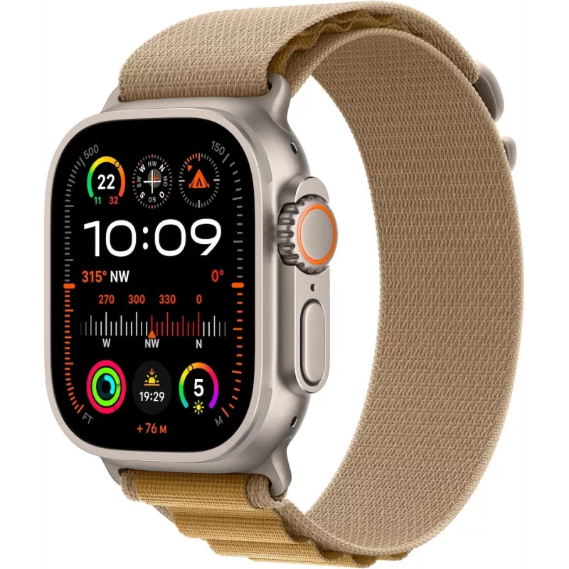 Apple Watch Ultra 2 GPS + Cellular 49 mm luonnontiitaanikotelo Tan Alpine -rannekkeella – Medium (MX4F3FD/A)