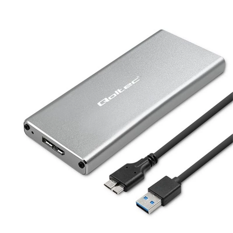 Alumiinikotelo QOLTEC 51833 M.2 SSD:lle, SATA – USB 3.0, tukee jopa 2 TB