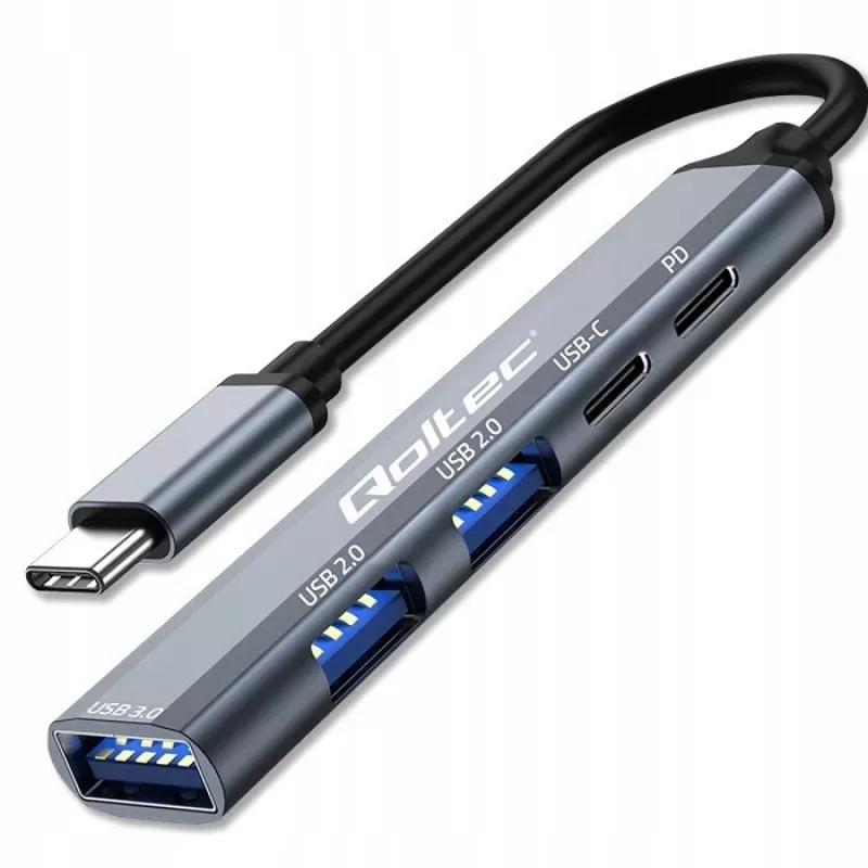 Qoltec 53790 keskitin sovitin USB-C 3.1 5in1 | USB-C PD | USB-C | 2x USB 2.0 | USB 3.0