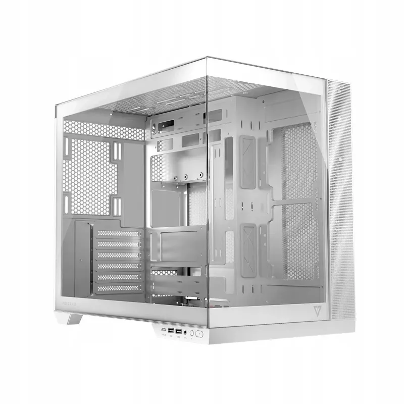 PC-kotelo MODECOM Volcano Panorama Midi Tower valkoinen — micro ATX, karkaistu lasi, ARGB, USB-C, tukee GPU 400 mm