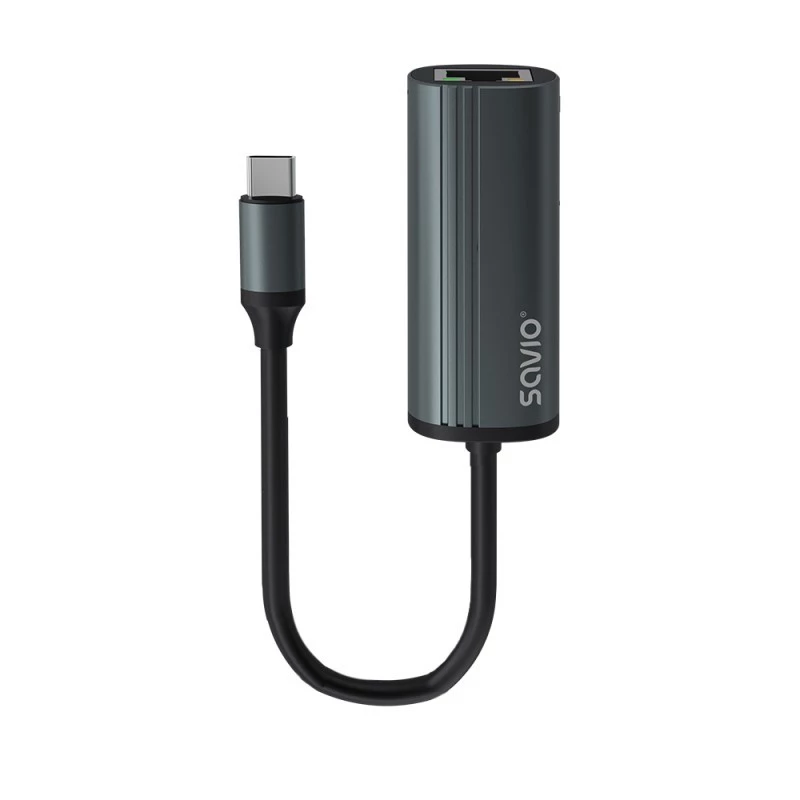 SAVIO adapteri USB-C 3.1 Gen.1 (M) - RJ-45 Gigabit Ethernet (F), 1000 Mbps, AK-56, harmaa