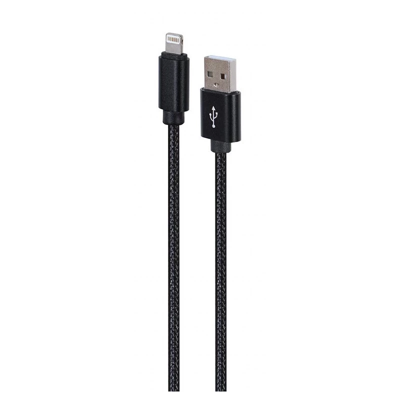 Gembird CCDB-mUSB2B-AMLM-6 USB-A–Lightning-kaapeli, puuvillapunos, metalliliittimet, USB 2.0, 1,8 m, musta