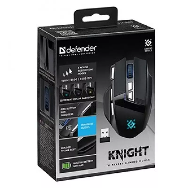 Hiiri DEFENDER GM-885 KNIGHT RF WIRELESS 3200dpi 8P musta