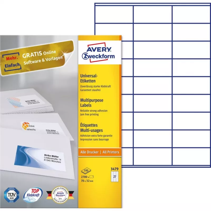 Avery-Zweckform 3479 tarrat valkoinen paperi 70x32mm pysyvä liima