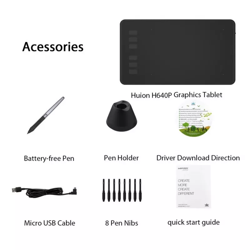 HUION H640P piirtopöytä 5080 lpi 160 x 99 mm USB musta