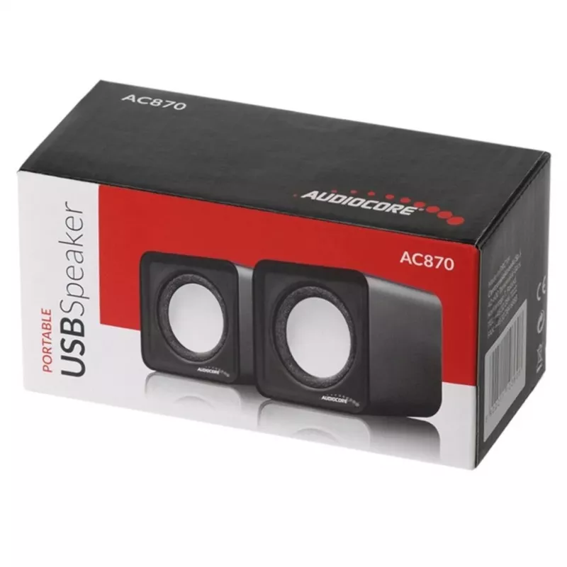 2-tie PC-kaiutin Audiocore AC870 B — 3 W RMS, johdollinen USB-virtalähde, 3,5 mm tulo, 2.0 kanavaa