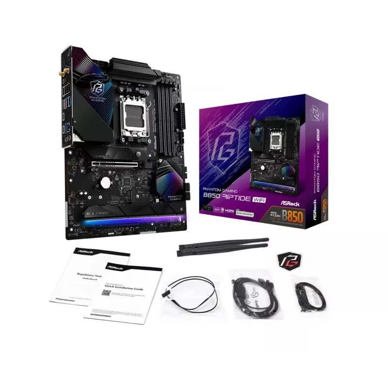 Emolevy ASRock Phantom Gaming B850 Riptide WiFi — AMD B850, kanta AM5, ATX, DDR5, 4x M.2, Wi-Fi 7, 2.5Gb LAN
