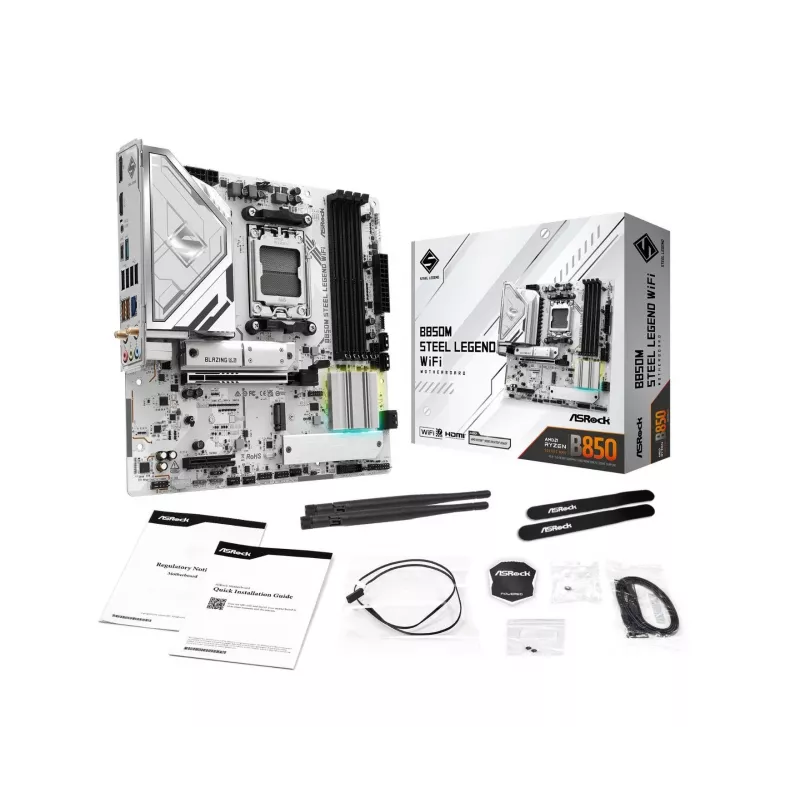 Emolevy ASRock B850M Steel Legend WiFi — AMD B850, kanta AM5, microATX, DDR5, 4 DIMM, Wi-Fi 7, 2.5Gb LAN