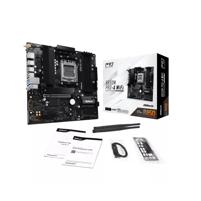 Emolevy ASRock B850M Pro-A WiFi micro ATX – AMD B850, kanta AM5, DDR5, 4x DIMM, 256 GB, Wi-Fi, 2,5 Gb LAN