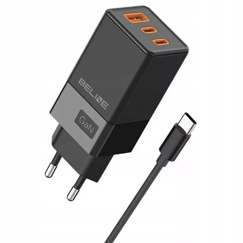 Beline verkkosovitin 2x USB-C 1x USB 65W kaapeli USB-C musta/musta PD 3.0