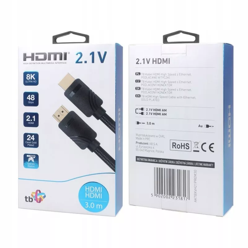 HDMI-kaapeli v 2.1 Premium 3 m 8K musta pelaajille suunniteltu