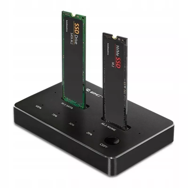Qoltec 52274 M.2 SSD-telakka | NVMe | SATA | USB-C | DUAL 2 x 2TB