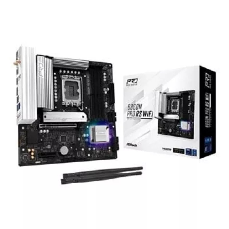 Emolevy ASRock B860M Pro RS WiFi — Intel B860, LGA 1851, micro ATX, DDR5, 4 DIMM, 3x M.2, 2.5Gb LAN, Wi‑Fi, Bluetooth