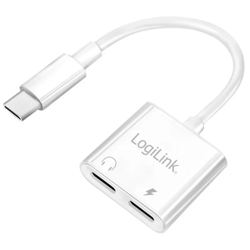 LogiLink USB-C äänisovitin USB-C/uros 2x USB-C/naaras 60W PD valkoinen