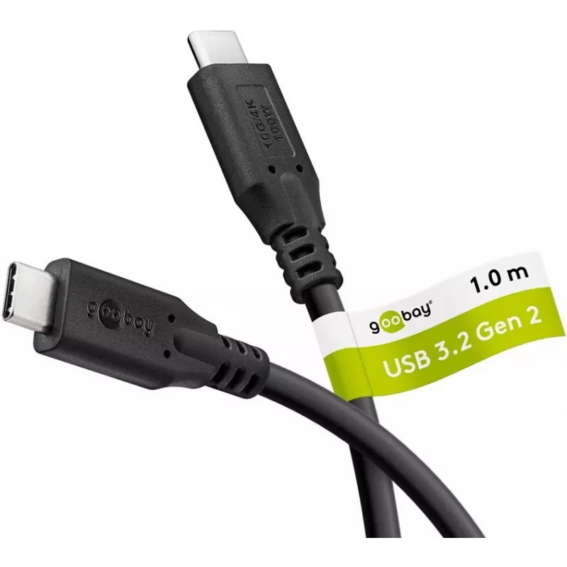 Kaapeli USB-C - USB-C 3.2 Gen2, 10 Gbit/s, 1m, musta, Power Delivery 3.0, 100W, 4K, 60Hz