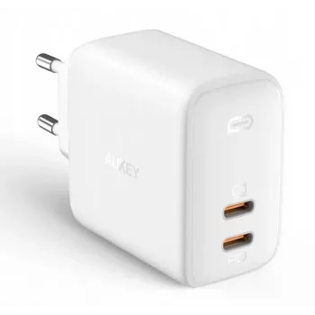 Seinä laturi Aukey PA-B4 2x USB valkoinen GaN – kompakti USB-virtalähde kahdella USB-liitännällä