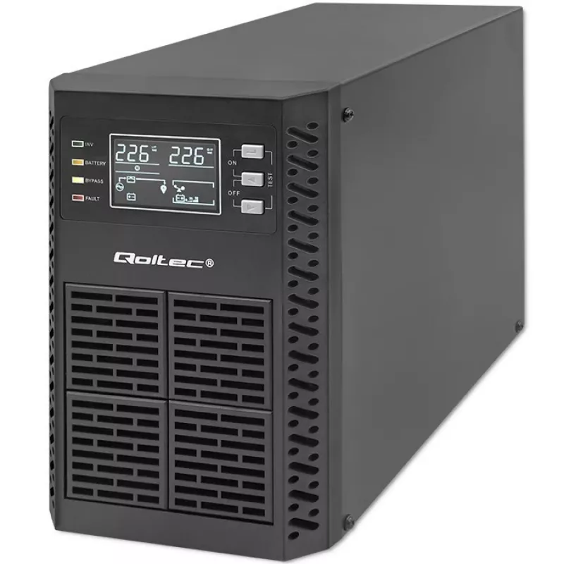 Qoltec UPS keskeytymätön virransyöttö | 1kVA | 1000W | tehokerroin 1,0 | LCD | EPO | USB | Online