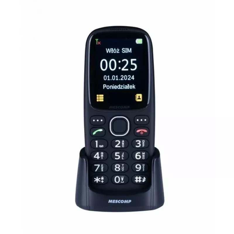 Matkapuhelin Mescomp MT-166 Edgar, elegantti, senioreille, 4G, musta