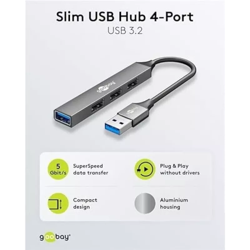 Goobay USB-keskitin 74456 Type-A 5000 Mbit/s vaaleanharmaa