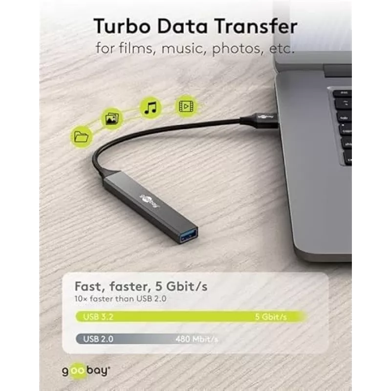 Goobay USB-keskitin 74456 Type-A 5000 Mbit/s vaaleanharmaa