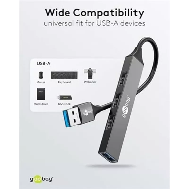 Goobay USB-keskitin 74456 Type-A 5000 Mbit/s vaaleanharmaa