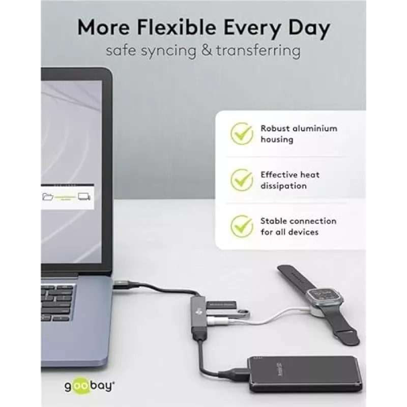 Goobay USB-keskitin 74456 Type-A 5000 Mbit/s vaaleanharmaa