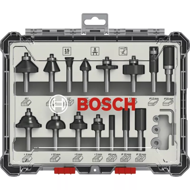 Bosch 2 607 017 472 jyrsinteräsarja, 15 kpl, 8 mm varsi