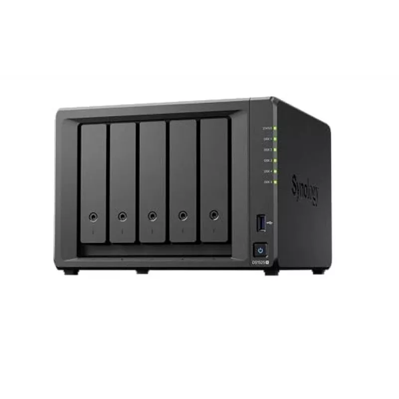 Synology DiskStation DS1525+ NAS-tallennuspalvelin Ryzen Embedded V1500B 8 GB DDR4 0 TB musta