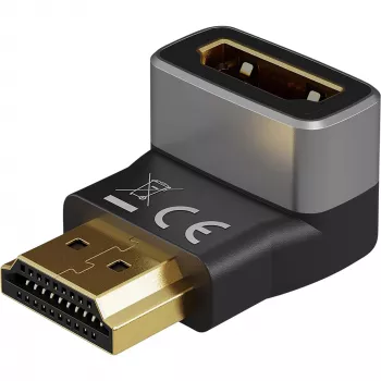 Goobay 72011 HDMI™ -kulma-adapteri 270° pystysuora, 8K @ 60 Hz, kullattu, musta, hopea | Goobay
