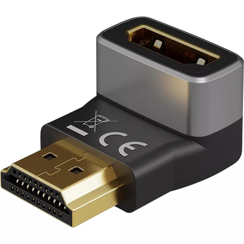 Goobay 72011 HDMI™ -kulma-adapteri 270° pystysuora, 8K @ 60 Hz, kullattu, musta, hopea | Goobay