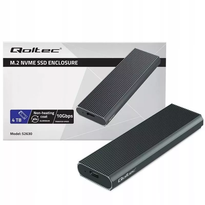 M.2 NVMe SSD-kotelo QOLTEC 52630 – USB 3.1 Gen2 10Gb/s, M.2 NVMe -asemille