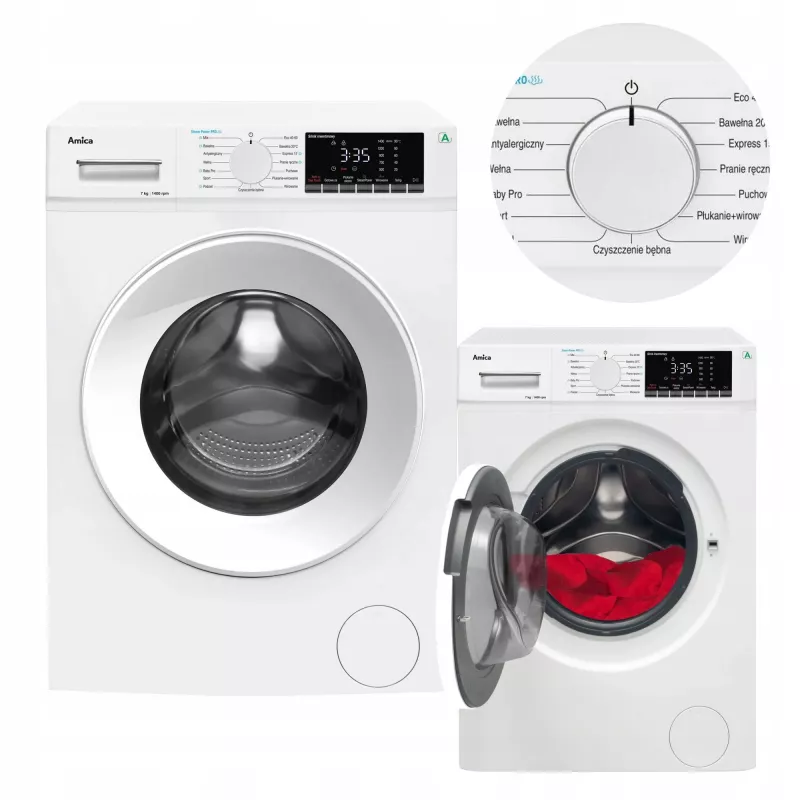 Amica WA5S714ALiSH vapaasti seisova edestä täytettävä pesukone, 7 kg, 1400 kierr./min, energialuokka A, valkoinen