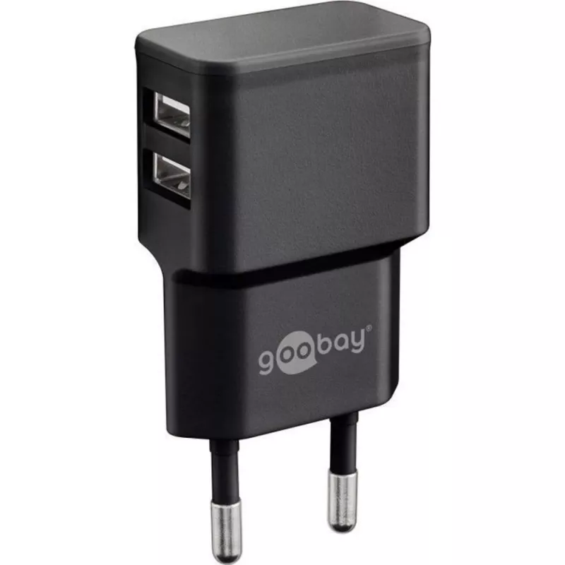 Wentronic goobay dual-USB-laturi - virtalähde - 12 wattia - 2,4 A - 2 lähtöliitäntää (USB) - musta (44951)