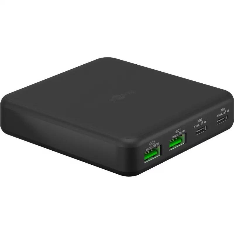 GOOBAY moniporttinen USB-C PD GaN pöytälaturi 65 W, musta