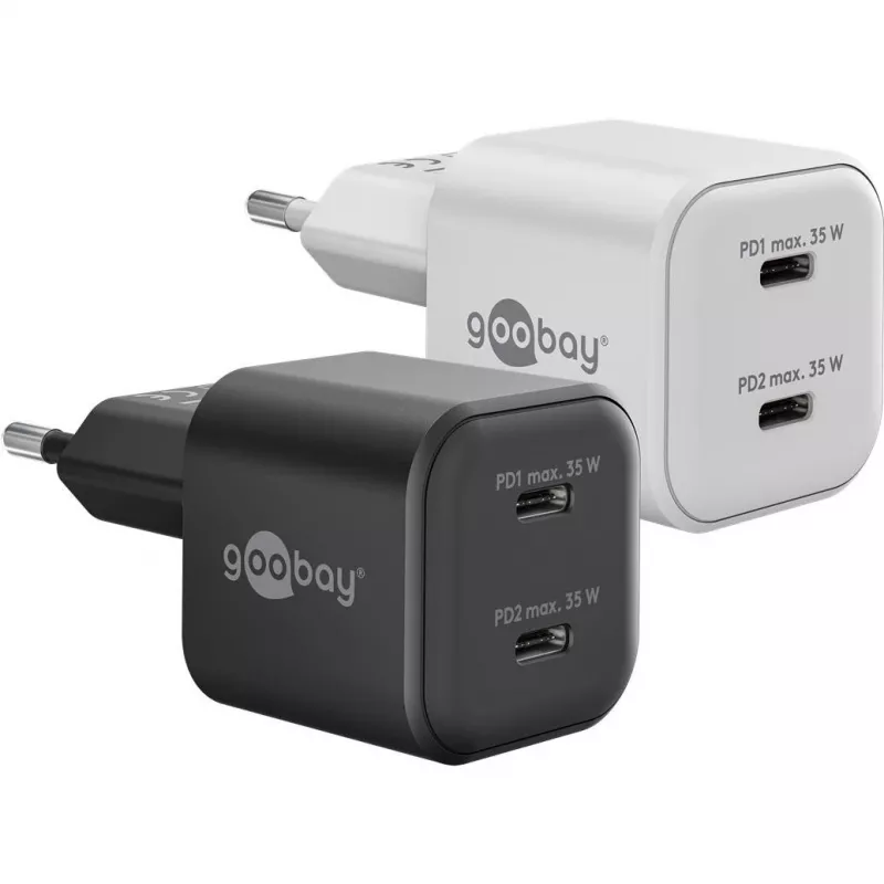 USB-C-pikalaturi Nano, PD, GaN, 35 W (valkoinen, 2x USB-C, Power Delivery 3.0)