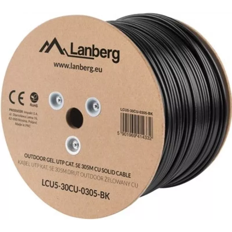 Lanberg LCU5-30CU-0305-BK verkkokaapeli 305 m Cat5e U/UTP (UTP) musta (LCU5-30CU-0305-BK)