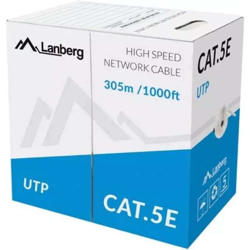 LANBERG verkkokaapeli U/UTP Cat5e LCU5-10CC-0305-S, 305 m, CCA-johdin, 24 AWG, harmaa