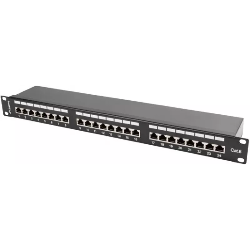 Patch-paneeli 1U LANBERG PPS6-1024-B, 24-porttia Cat6, metalli, musta, 442×114,5×44,5 mm