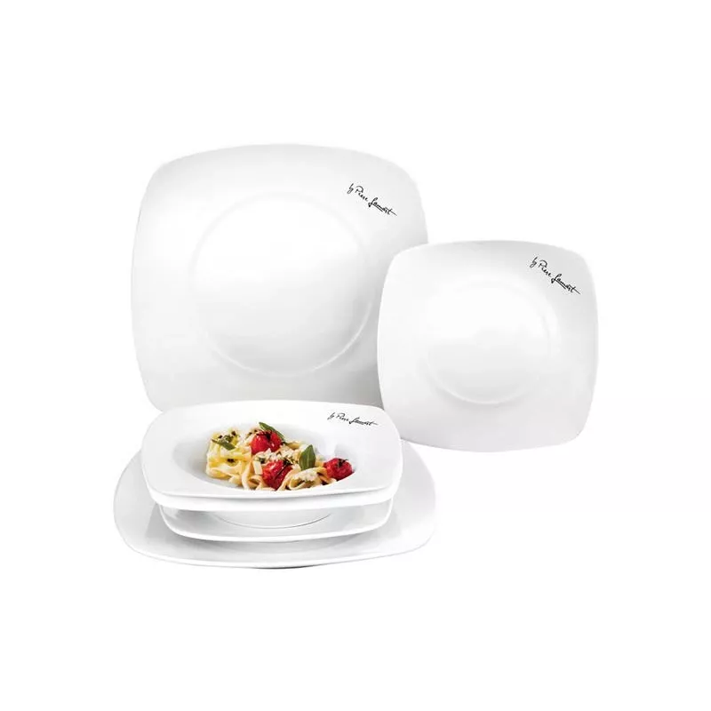 Lamart LT9002 Dine posliinilautassetti, 6 kpl (2 matalaa, 2 syvää, 2 jälkiruokalautasta), 24,5/19,2/17,3 cm, valkoinen