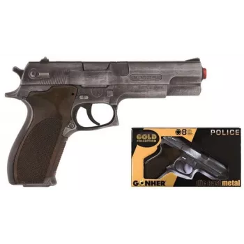 Lelutikkapistooli Pulio Police gun metal GONHER 45/1 15545/1 — metallipinnoite, yksilaukausleluase