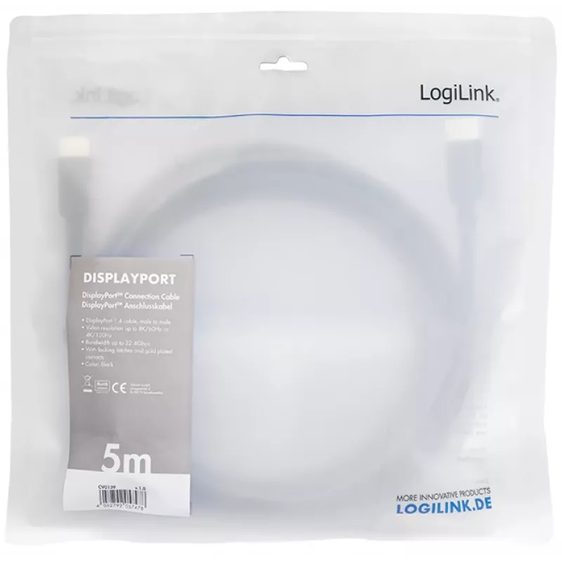 DisplayPort-kaapeli LogiLink CV0139 5 m musta