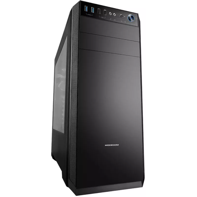 PC-kotelo MODECOM Oberon Pro Midi Tower — musta, tukee ATX/microATX/ITX, 7 laajennuspaikkaa, jopa 395 mm GPU, 5 HDD/3 SSD-paikkaa